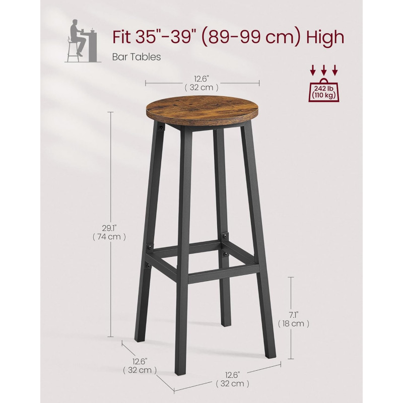 Barstoler 2-pakning – vintage brun, fotstøtte, setehøyde 72 cm