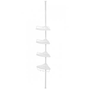 Dusjhjørnehylle med kurver og kroker – 4 nivåer + håndklestang