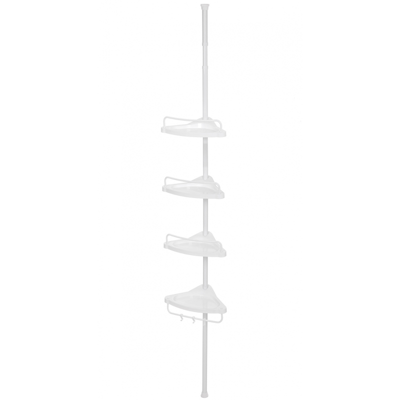 Dusjhjørnehylle med kurver og kroker – 4 nivåer + håndklestang