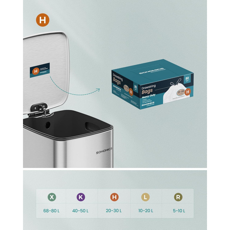 Ekstra sterke avfallsposer med snorlukking – 80 stk, 30 L