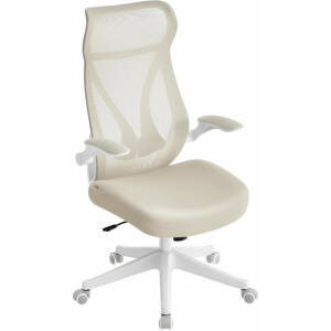 Ergonomisk kontorstol med nettingrygg og oppfellbare armlener – cappuccino-beige, maks 150 kg