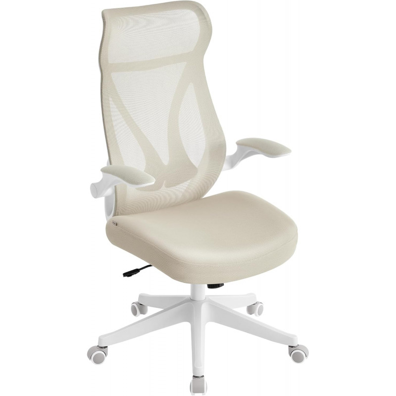 Ergonomisk kontorstol med nettingrygg og oppfellbare armlener – cappuccino-beige, maks 150 kg