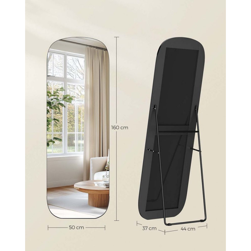 Frittstående gulvspeil – 160 × 50 cm, blekksvart ramme i aluminium