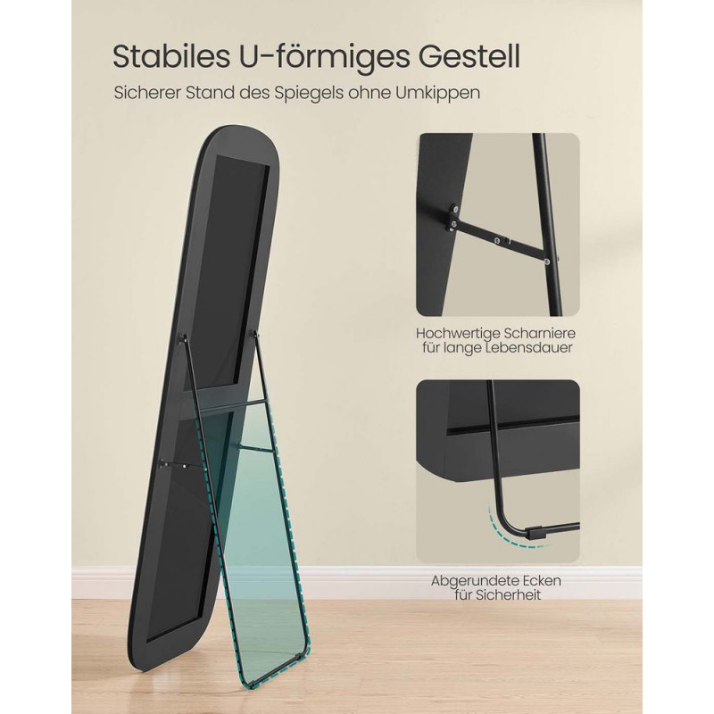 Frittstående gulvspeil – 160 × 50 cm, blekksvart ramme i aluminium