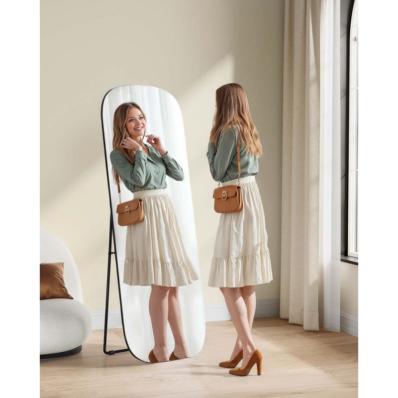 Frittstående gulvspeil – 160 × 50 cm, blekksvart ramme i aluminium