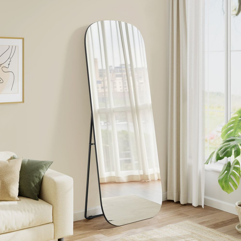 Frittstående gulvspeil – 160 × 50 cm, blekksvart ramme i aluminium