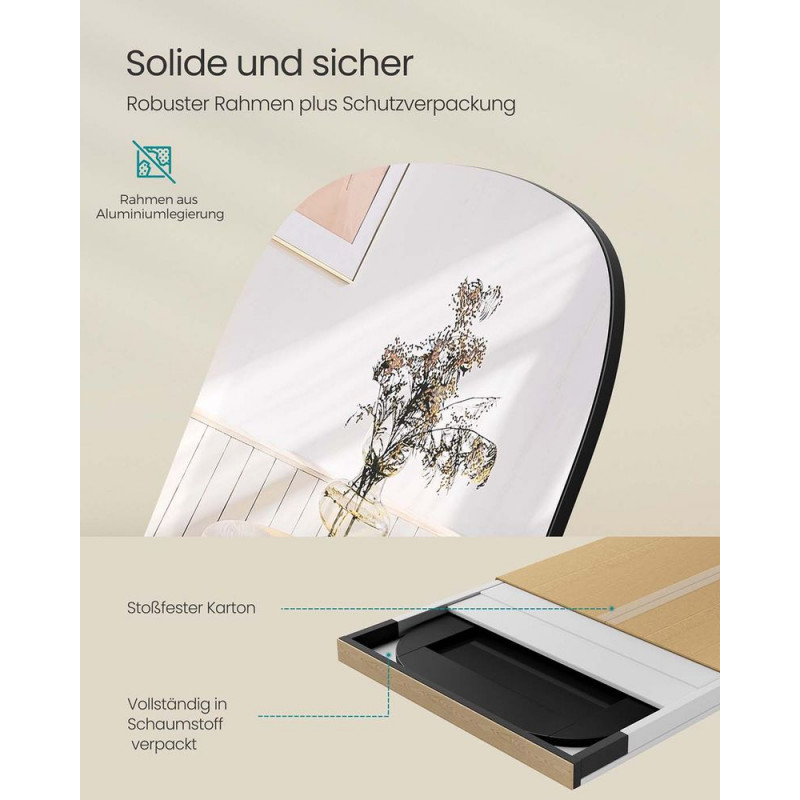 Frittstående gulvspeil – 160 × 50 cm, blekksvart ramme i aluminium