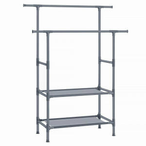 Grå klesstativ med 2 hylleplan i metall