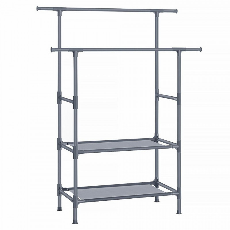 Grå klesstativ med 2 hylleplan i metall