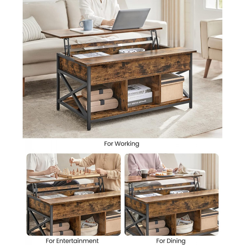 Høydejusterbart sofabord med hevbar bordplate (lift-top) 100 × 60 × (48–62) cm – vintagebrun