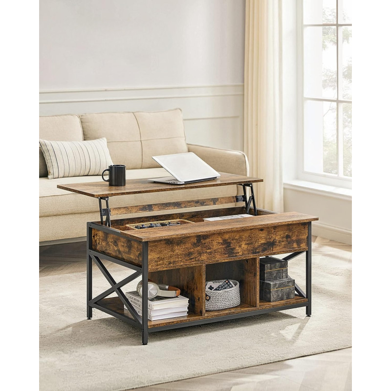 Høydejusterbart sofabord med hevbar bordplate (lift-top) 100 × 60 × (48–62) cm – vintagebrun