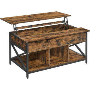 Høydejusterbart sofabord med hevbar bordplate (lift-top) 100 × 60 × (48–62) cm – vintagebrun