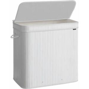 Hvit bambus skittentøyskurv med lokk – 150 liter, vaskbar pose med håndtak