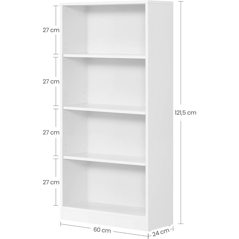 Hvit bokhylle 60 × 24 × 121 cm – 3 justerbare hyller