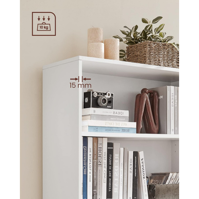 Hvit bokhylle 60 × 24 × 121 cm – 3 justerbare hyller