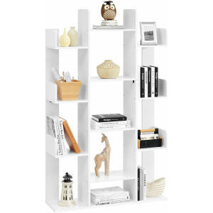Hvit bokhylle med 13 rom i tredesign 86 × 25 × 140 cm