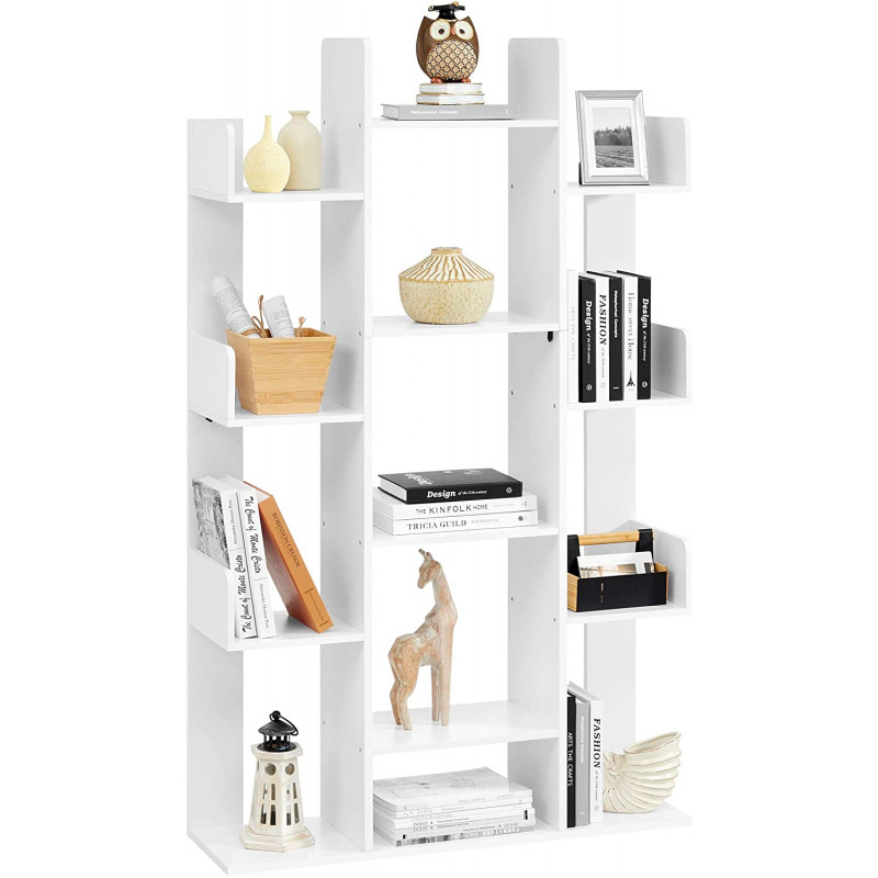 Hvit bokhylle med 13 rom i tredesign 86 × 25 × 140 cm