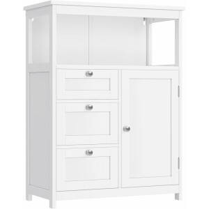 Hvitt baderomsskap med 3 skuffer og åpen hylle – 60 × 30 × 80 cm