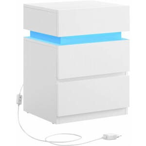 Hvitt nattbord med integrert belysning – 35 × 40 × 55 cm