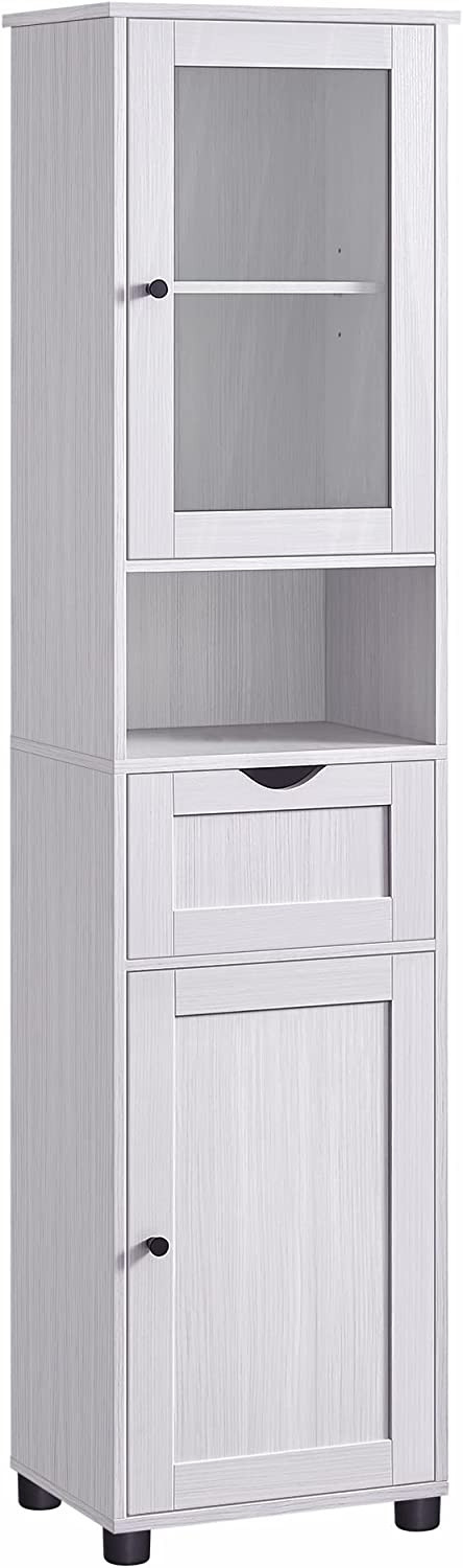 Högt skap, oppbevaring med Låda, Vitrin 40x30x165 cm Ljusgrå
