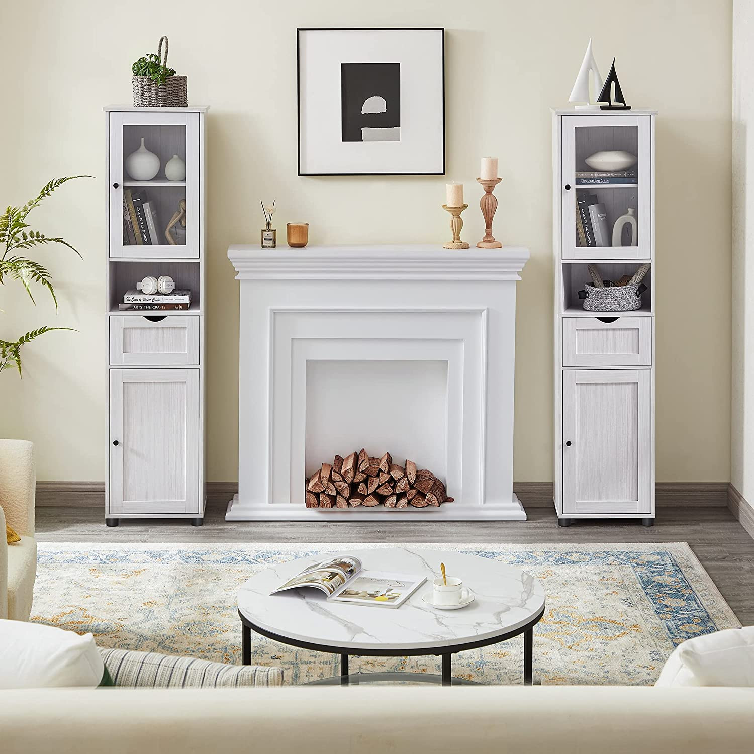 Högt skap, oppbevaring med Låda, Vitrin 40x30x165 cm Ljusgrå