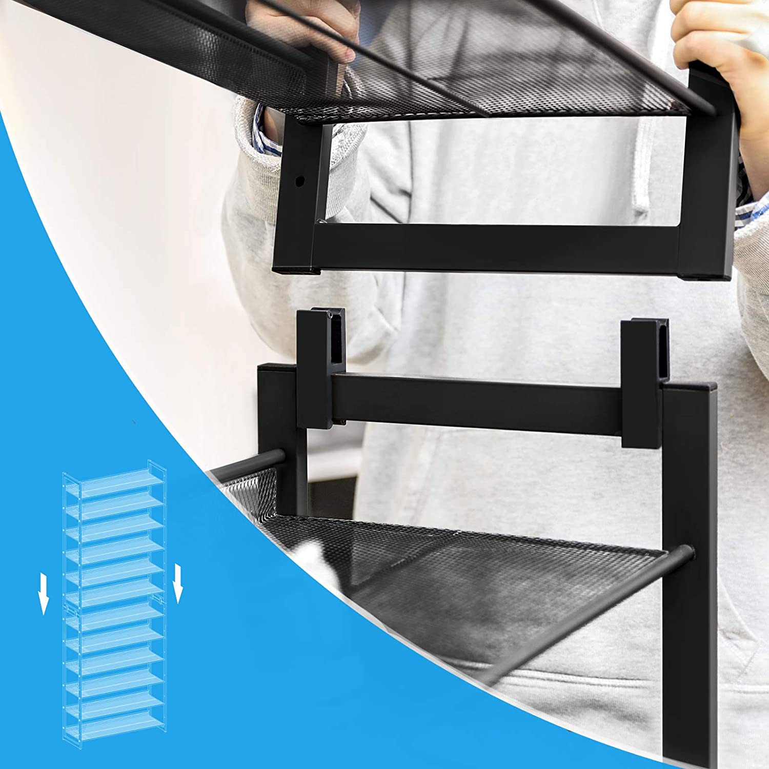 XL Metall Skohylle 92,5×30,7×223 cm – 2 Stablerbare Hyller for Skoforvaring