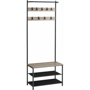 Industriell klesstativ med skostativ og sittebenk – greige