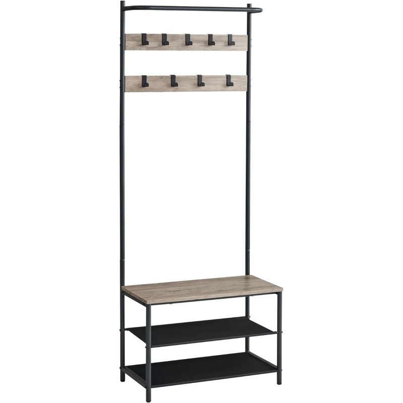 Industriell klesstativ med skostativ og sittebenk – greige