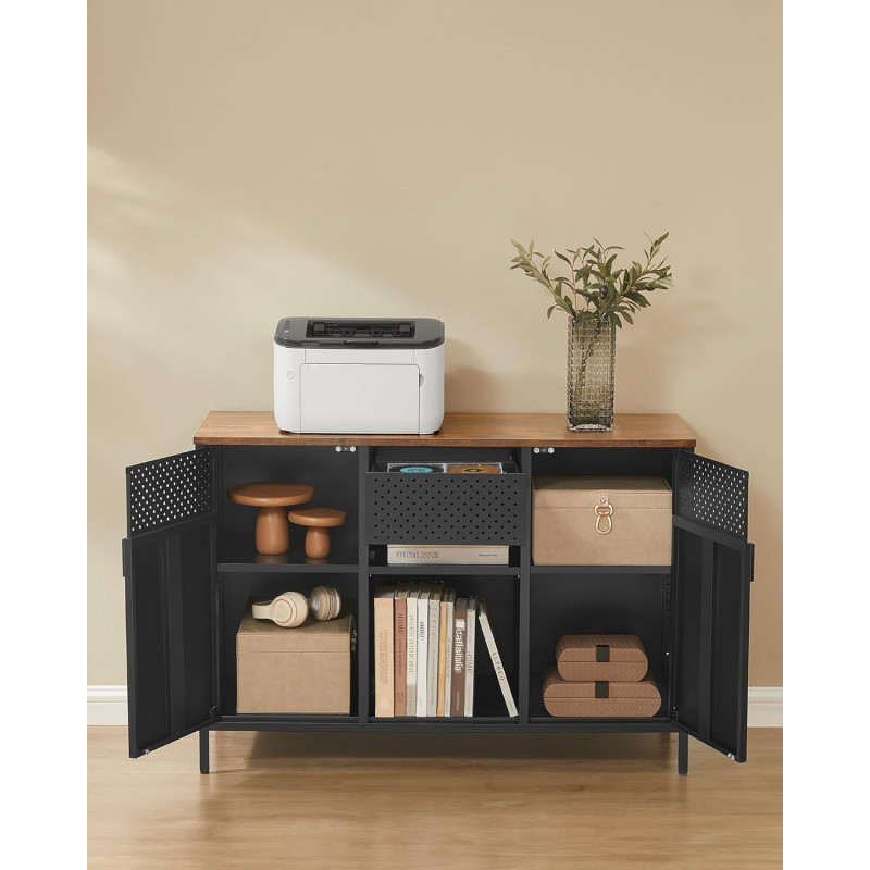 Industriell skjenk i vintagebrun/mattsvart – 110 × 40 × 76 cm