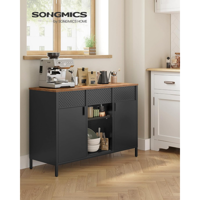 Industriell skjenk i vintagebrun/mattsvart – 110 × 40 × 76 cm