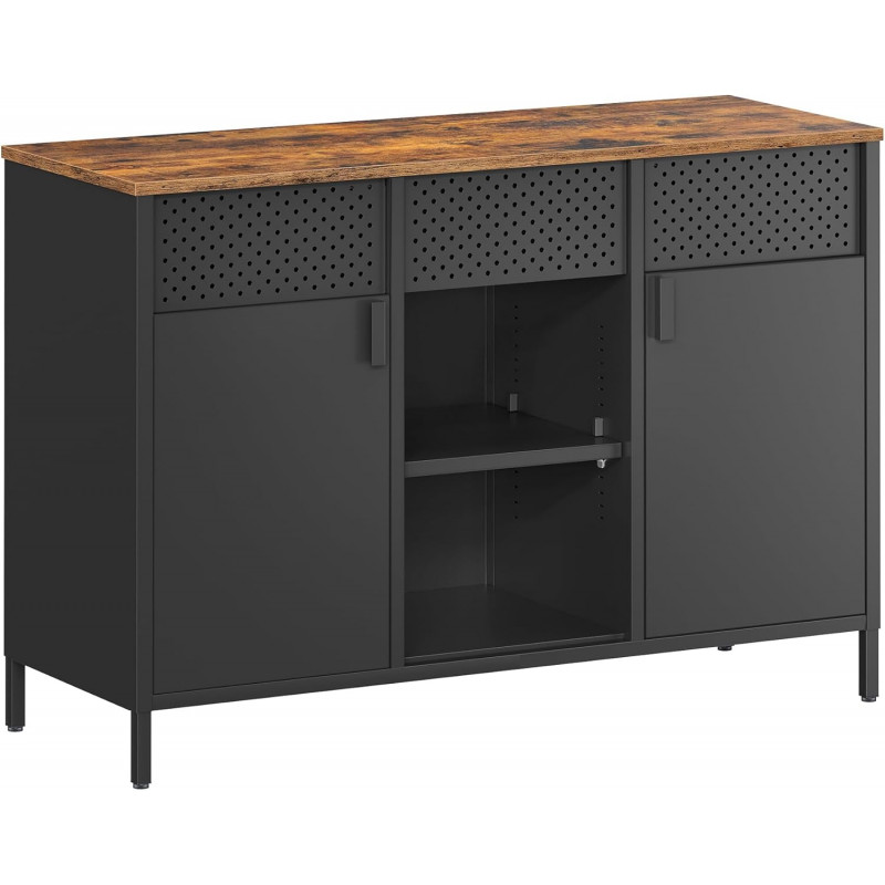 Industriell skjenk i vintagebrun/mattsvart – 110 × 40 × 76 cm