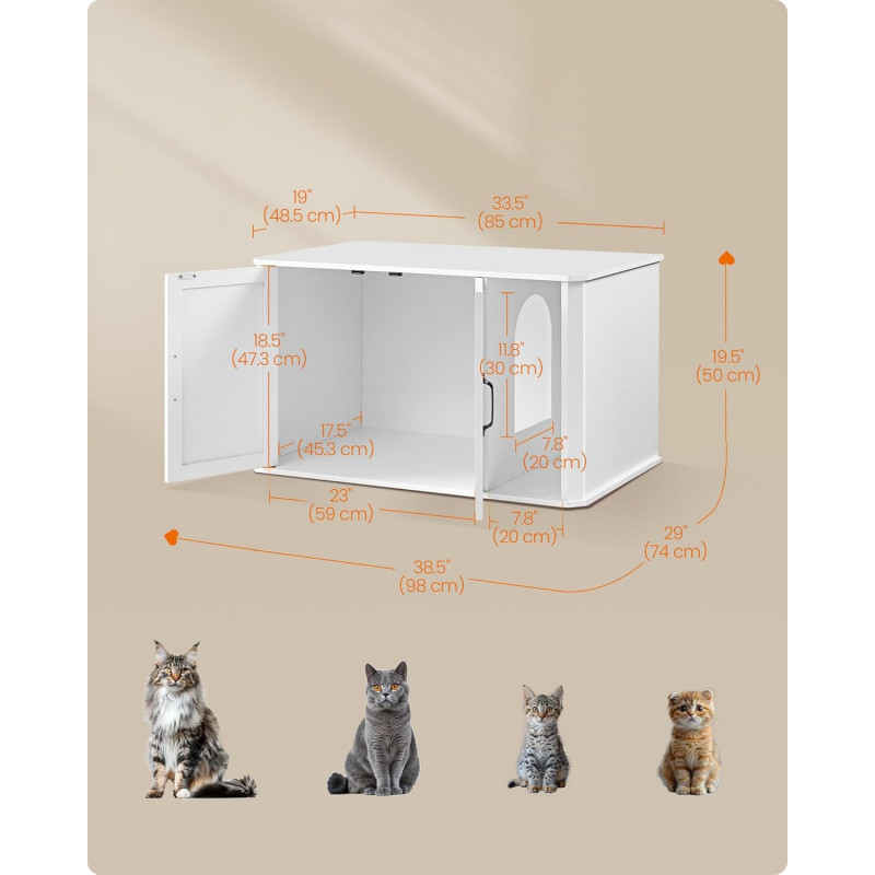 Kattehus i hvitt tre – dobbeltdør, 85 × 48,5 × 50 cm