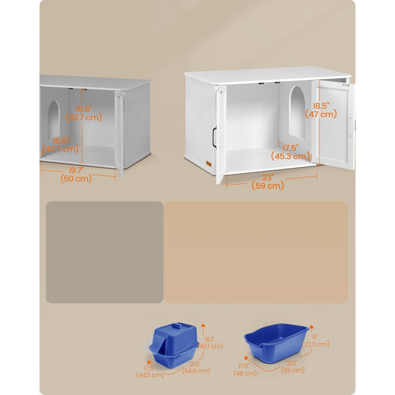 Kattehus i hvitt tre – dobbeltdør, 85 × 48,5 × 50 cm