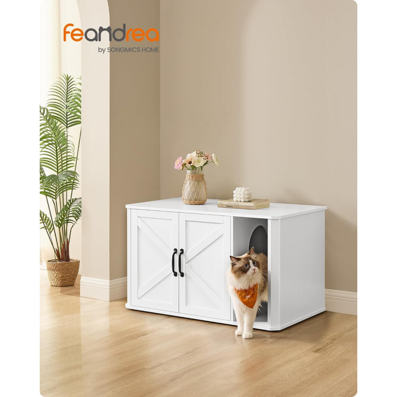 Kattehus i hvitt tre – dobbeltdør, 85 × 48,5 × 50 cm