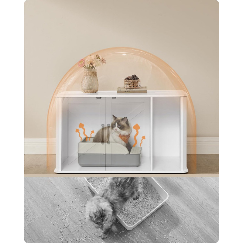 Kattehus i hvitt tre – dobbeltdør, 85 × 48,5 × 50 cm