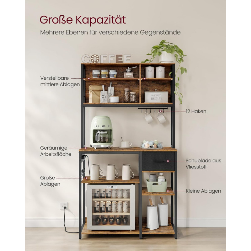 Kjøkkenhylle 100 × 40 × 180,4 cm med integrert stikkontakt – vintagebrun