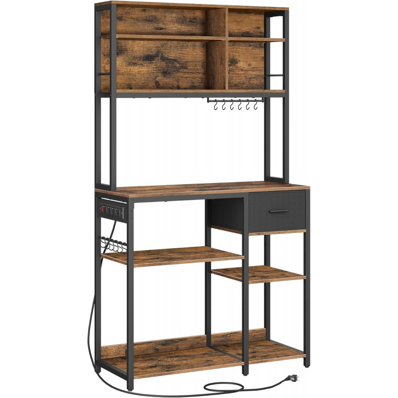 Kjøkkenhylle 100 × 40 × 180,4 cm med integrert stikkontakt – vintagebrun