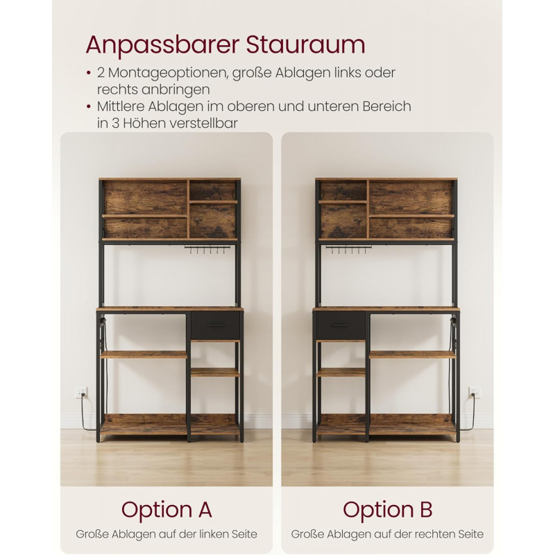 Kjøkkenhylle 100 × 40 × 180,4 cm med integrert stikkontakt – vintagebrun