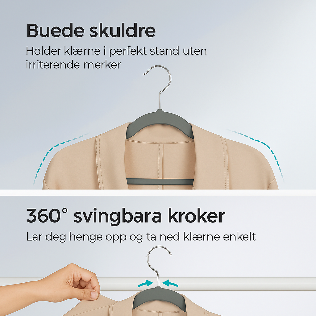 Kleshengere 30-pakning i fløyel – sklisikre og plassbesparende