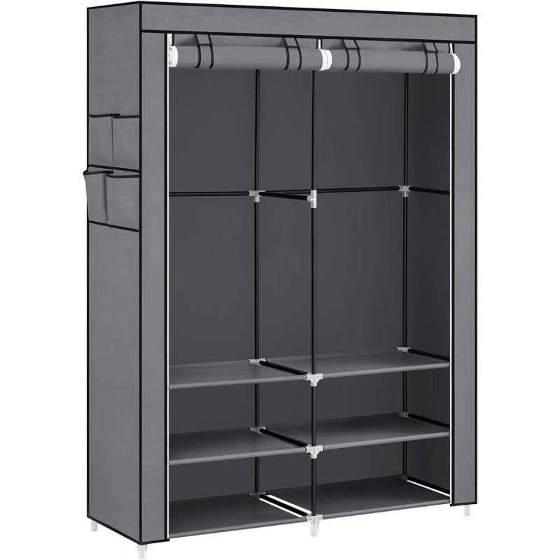 Klesskap i stoff med dobbel klesstang – lysegrå, 127 × 45 × 176 cm