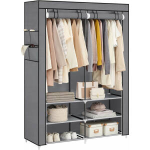 Klesskap i stoff med dobbel klesstang – lysegrå, 127 × 45 × 176 cm