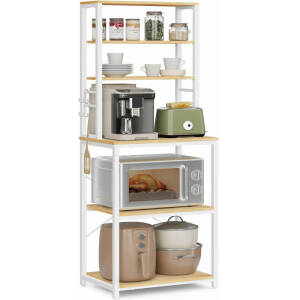 Kompakt kjøkkenstativ med arbeidsflate og 6 hyller – hvit og eik, 60 × 40 × 167 cm