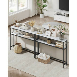 Konsollbord i marmorhvit og svart – 2 hylleplan, 100 × 20 × 80 cm