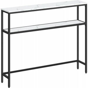 Konsollbord i marmorhvit og svart – 2 hylleplan, 100 × 20 × 80 cm