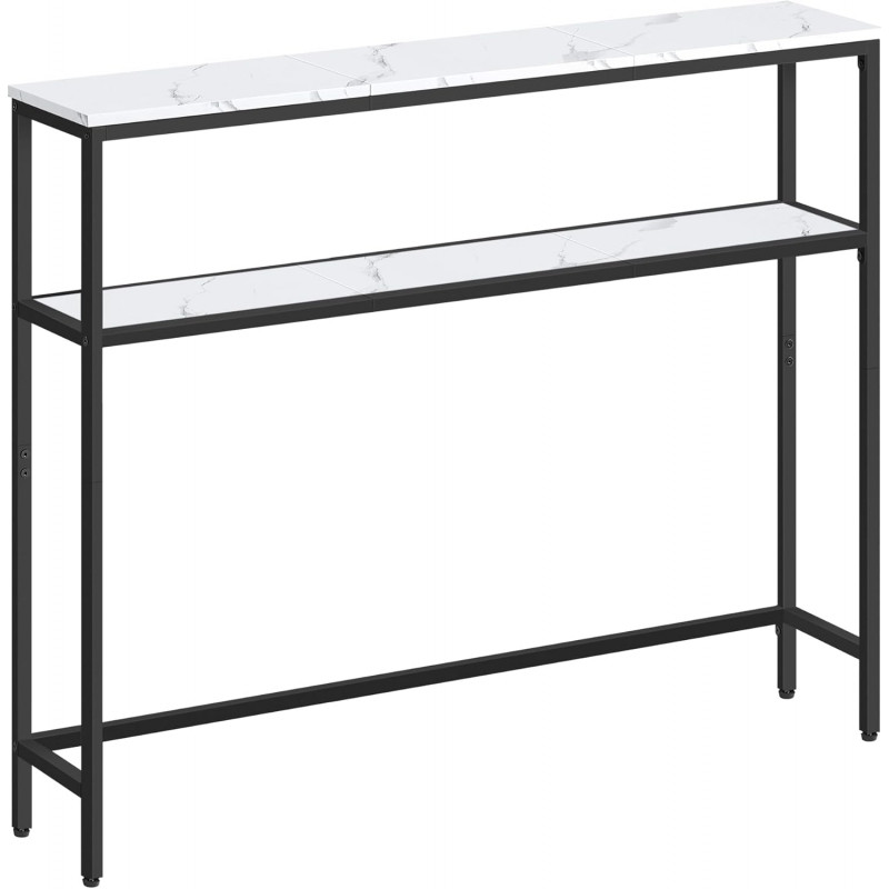 Konsollbord i marmorhvit og svart – 2 hylleplan, 100 × 20 × 80 cm