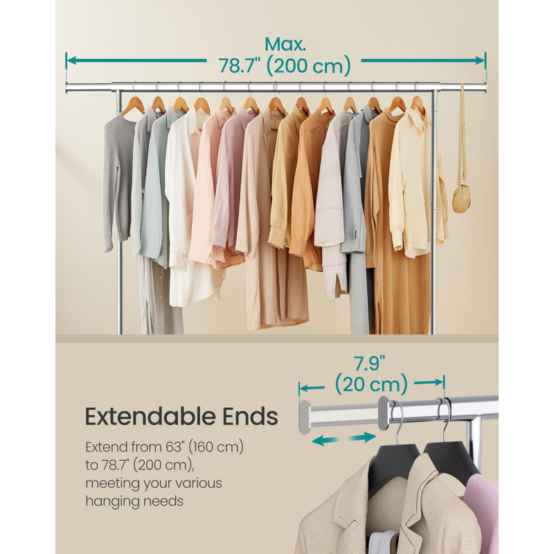 Kraftig klesstativ med hjul – 110 kg, uttrekkbar stang 160–200 cm