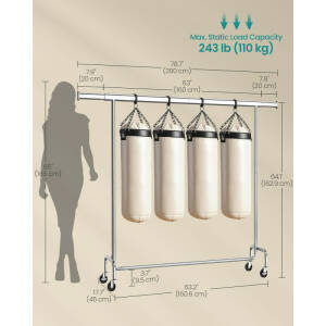 Kraftig klesstativ med hjul – 110 kg, uttrekkbar stang 160–200 cm