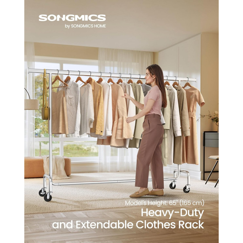 Kraftig klesstativ med hjul – 110 kg, uttrekkbar stang 160–200 cm