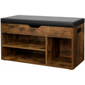 Oppbevaringsbenk 80 cm – brun/svart med skjult oppbevaring og vattert sittepute