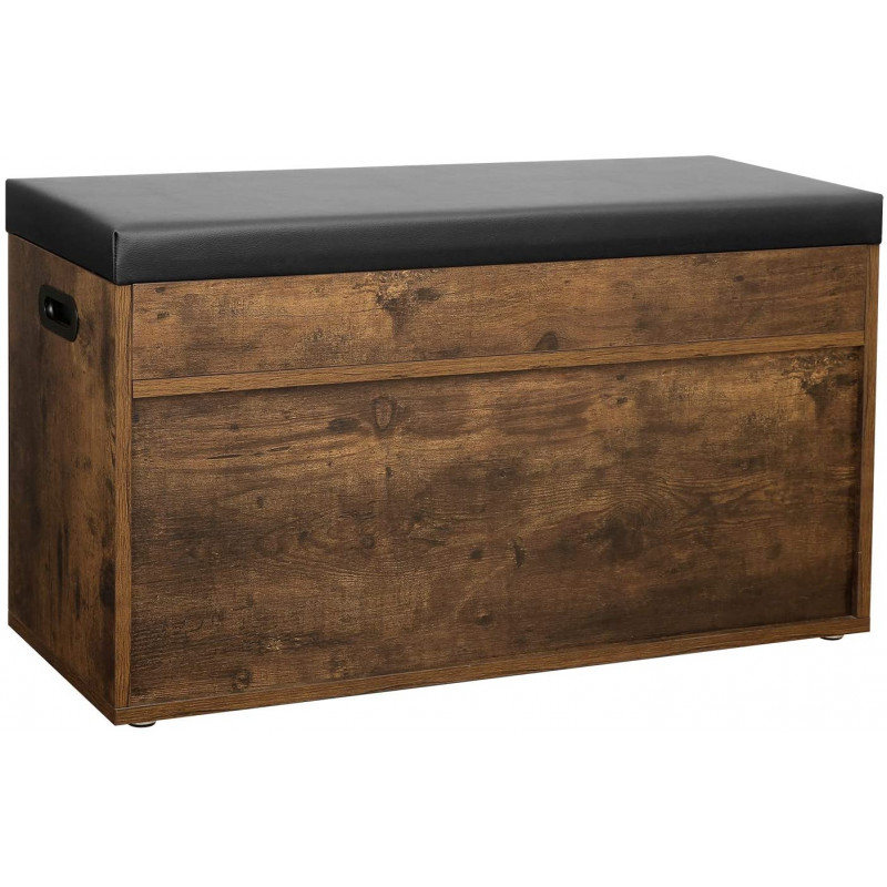 Oppbevaringsbenk 80 cm – brun/svart med skjult oppbevaring og vattert sittepute